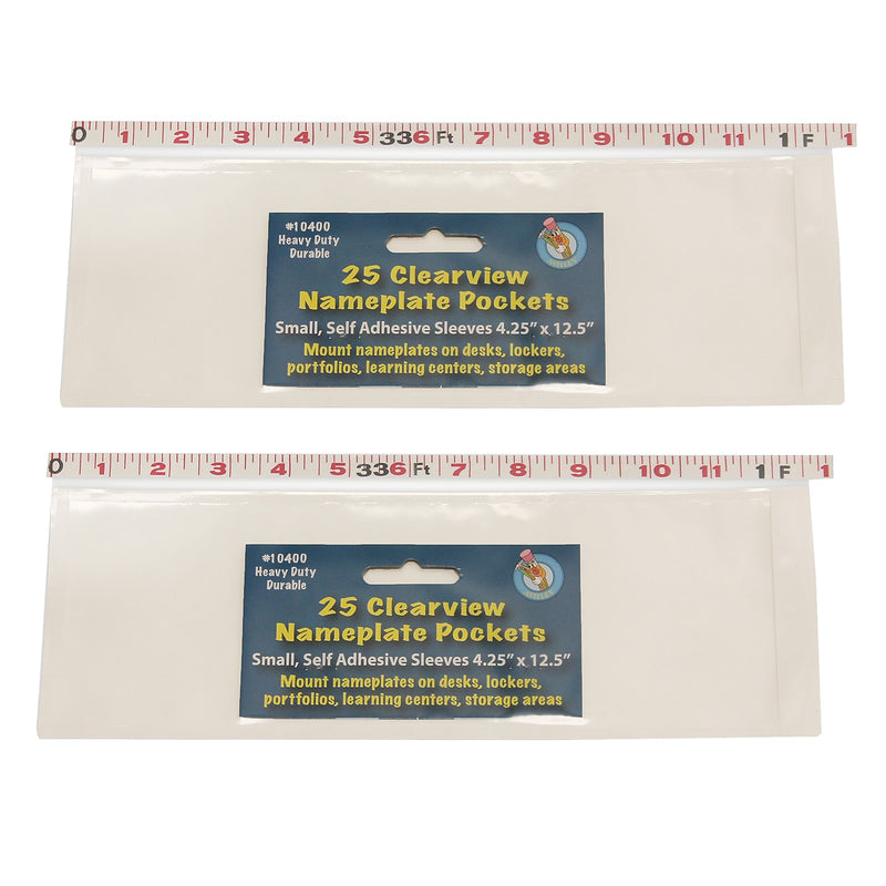 Ashley Productions Clear View Self-Adhesive Small Name Plate Pocket, 4.25" x 12.5", 25 Per Pack, 2 Packs (ASH10400-2)