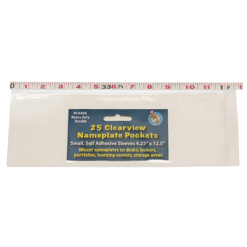 Ashley Productions Clear View Self-Adhesive Small Name Plate Pocket, 4.25" x 12.5", 25 Per Pack, 2 Packs (ASH10400-2)