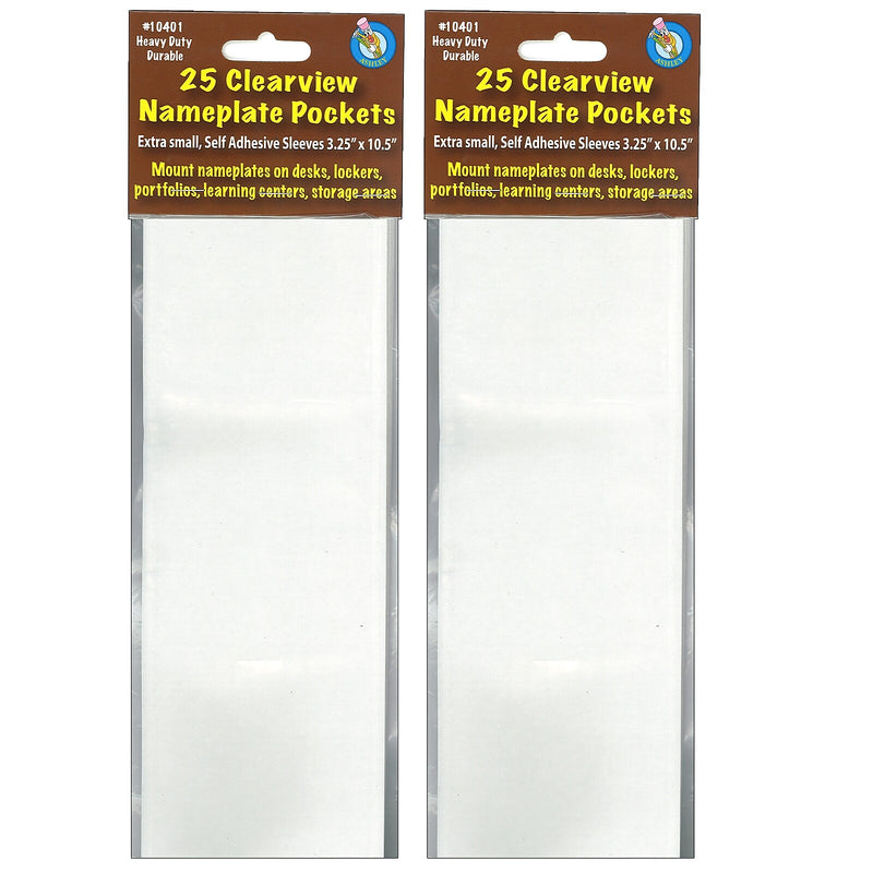 Ashley Productions Clear View Self-Adhesive Extra Small Name Plate Pocket , 3.25" x 10.5", 25 Per Pack, 2 Packs (ASH10401-2)