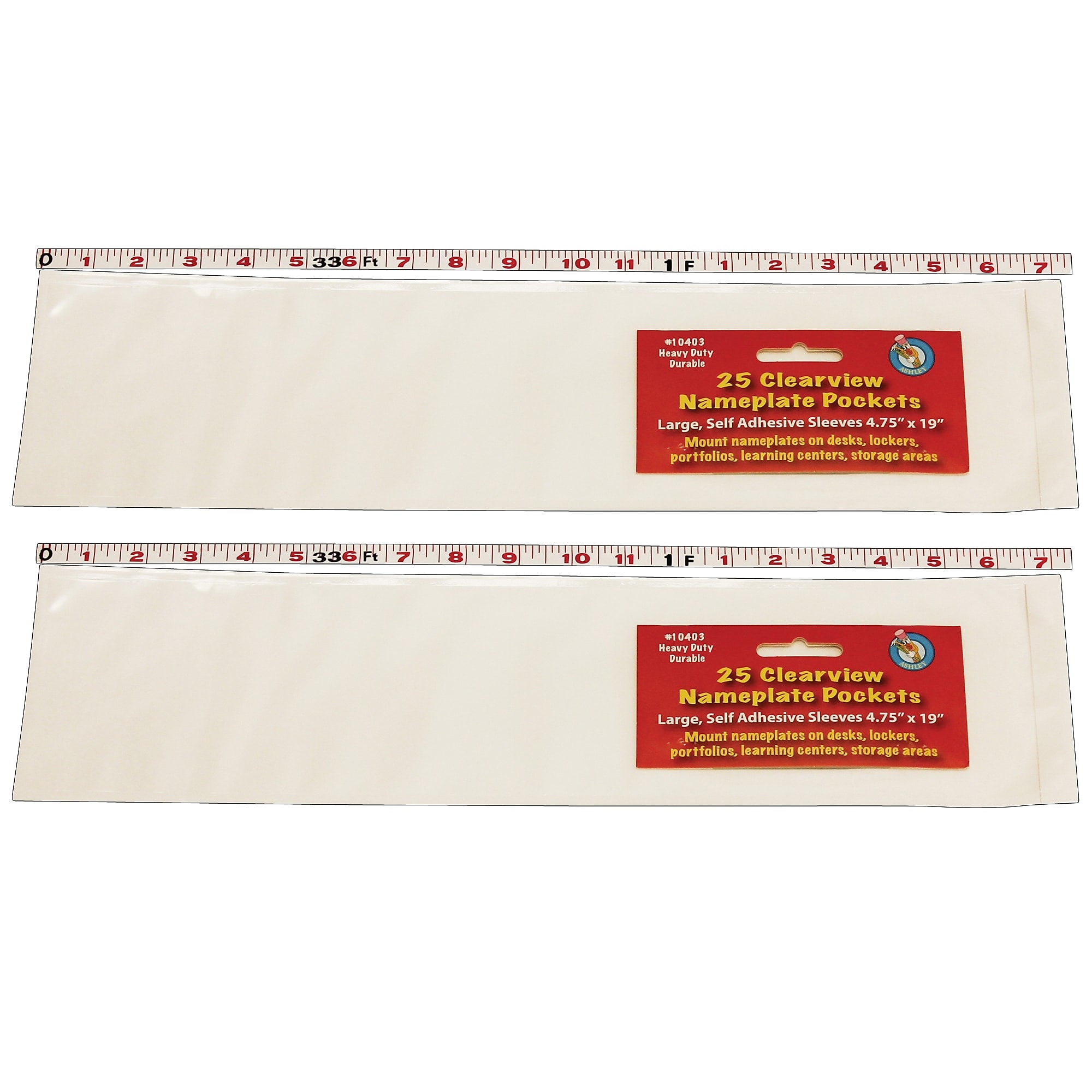 Ashley Productions Clear View Self-Adhesive Large Name Plate Pocket , 4.75" x 19", 25 Per Pack, 2 Packs (ASH10403-2)