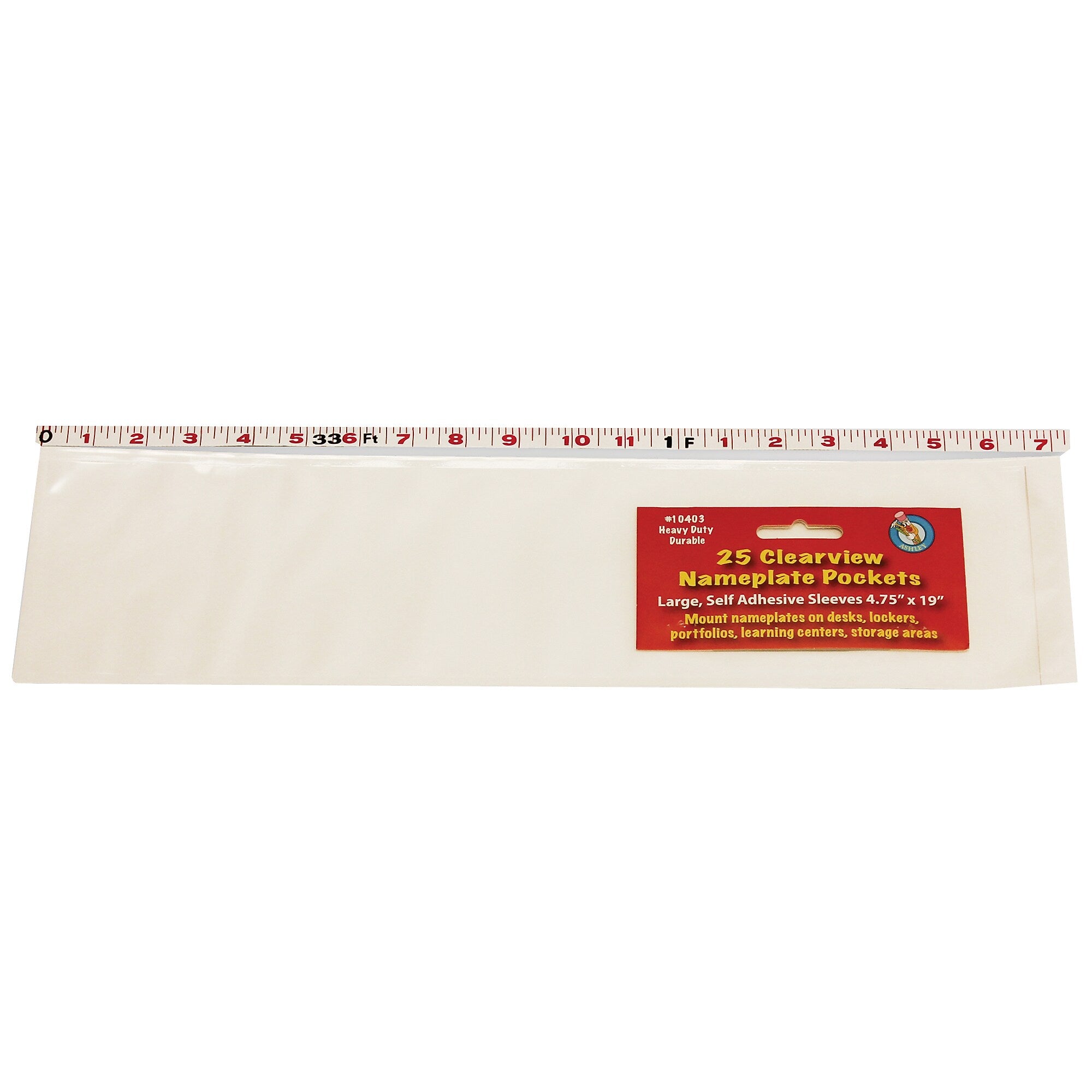 Ashley Productions Clear View Self-Adhesive Large Name Plate Pocket , 4.75" x 19", 25 Per Pack, 2 Packs (ASH10403-2)