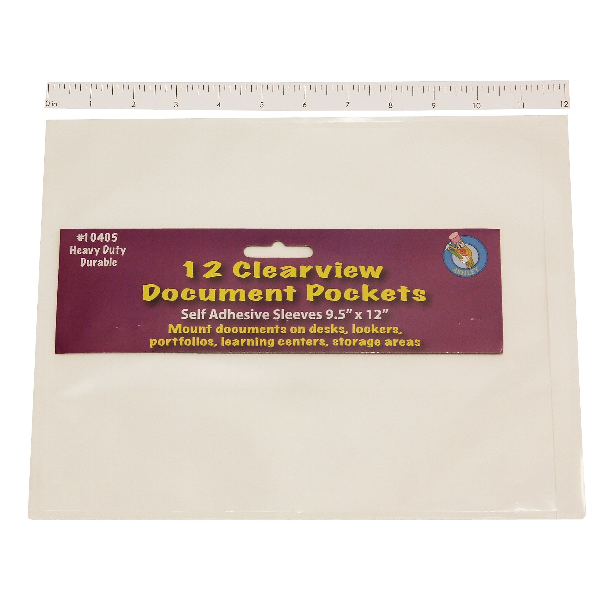 Ashley Heavy Duty Self-Adhesive Sheet Protector, 9" x 12", Clear, 12 Per Pack, 3 Packs (ASH10405-3)