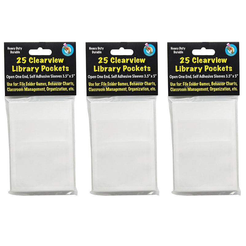 Ashley Productions Plastic Clear View Self-Adhesive Library Pocket, 3.5" x 5", 25 Per Pack, 3 Packs (ASH10408-3)