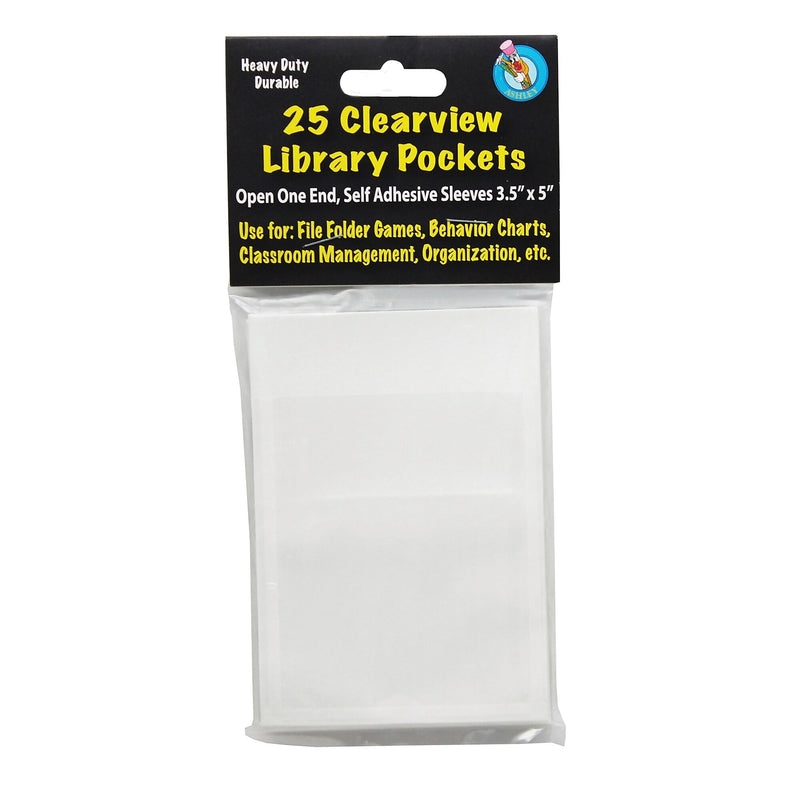 Ashley Productions Plastic Clear View Self-Adhesive Library Pocket, 3.5" x 5", 25 Per Pack, 3 Packs (ASH10408-3)