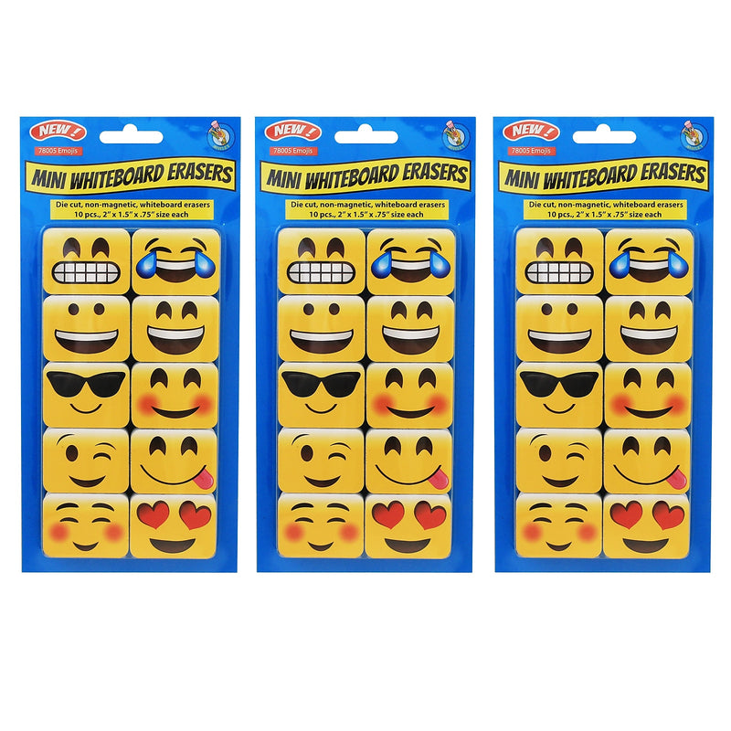 Ashley Productions Non-Magnetic Mini Whiteboard Erasers, Emotions Icons, 10 Per Pack, 3 Packs (ASH78005-3)
