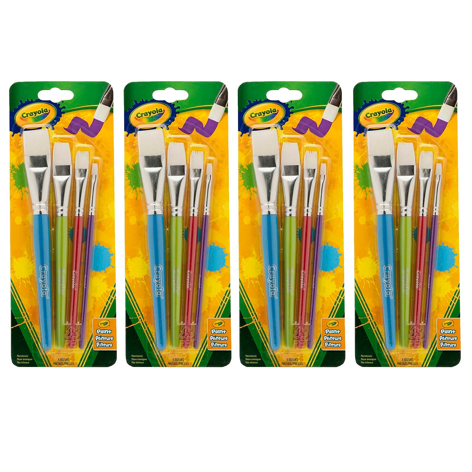 Crayola Big Paintbrush Set, Flat, 4 Per Pack, 4 Packs (BIN053520-4)