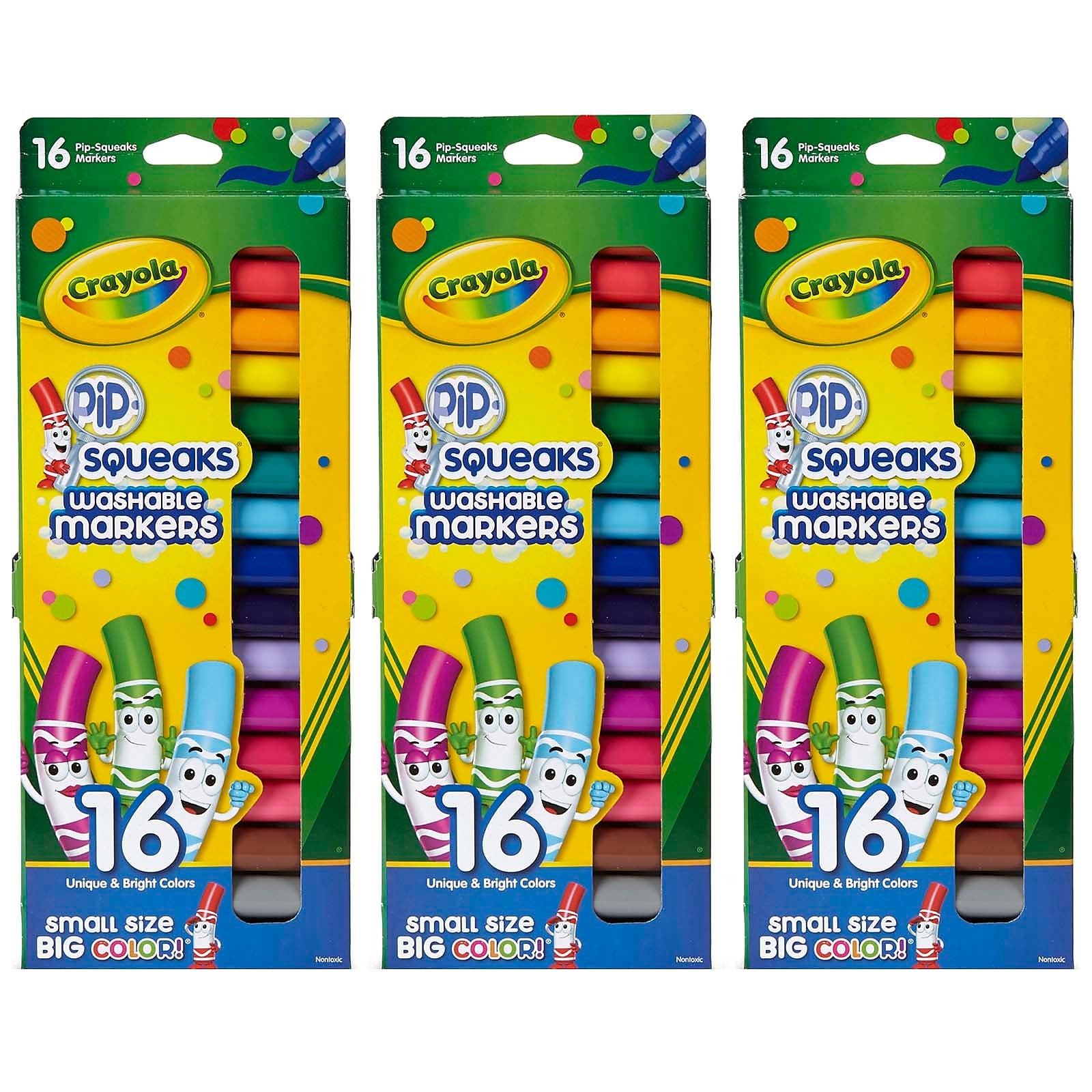 Crayola Pip Squeaks Washable Markers, Conical Tip, Assorted, 16/Box, 3 Boxes (BIN588703-3)