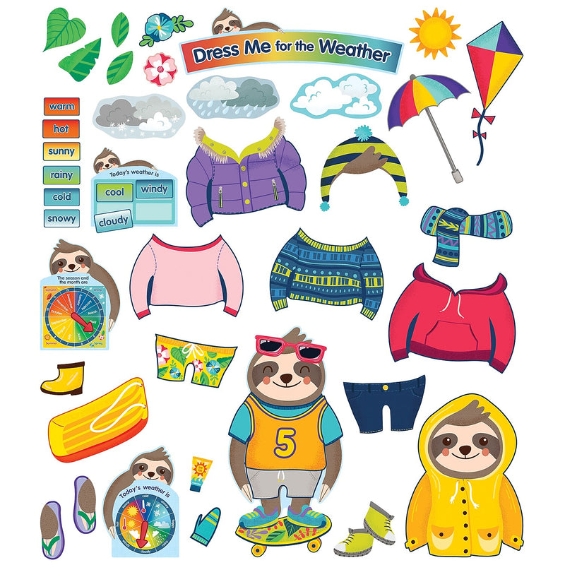 Carson Dellosa One World Sloth Dress Me for the Weather Bulletin Board Set, 54 Pieces (CD-110487)