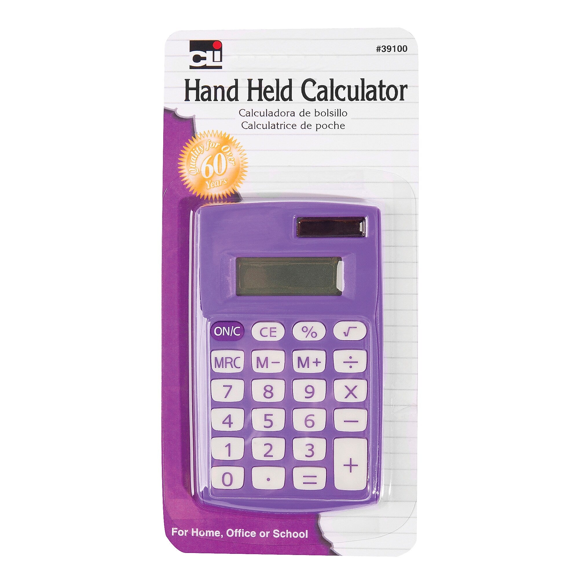 CLI Primary 8-Digit Battery/Solar Powered Basic Calculator, Assorted Colors, 6/Bundle (CHL39100-6)