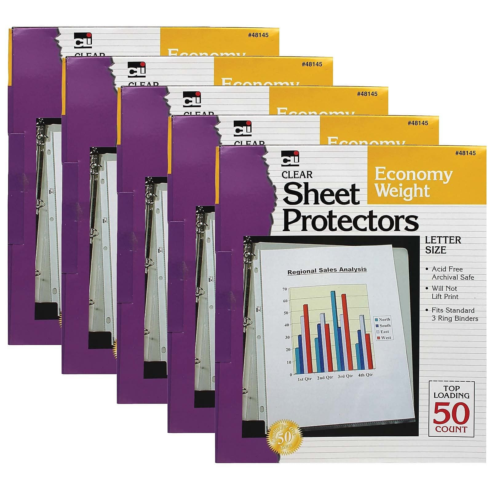 CLI Economy Sheet Protector, 8.5" x 11", Clear, 50/Box, 5 Boxes (CHL48145-5)