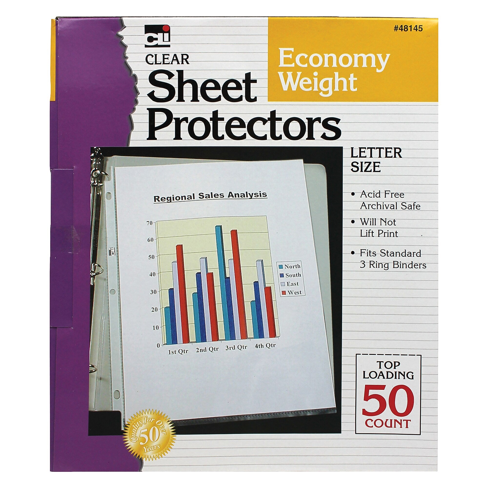 CLI Economy Sheet Protector, 8.5" x 11", Clear, 50/Box, 5 Boxes (CHL48145-5)