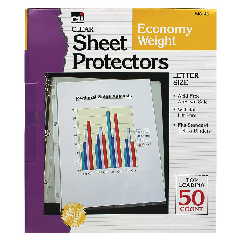 CLI Economy Sheet Protector, 8.5" x 11", Clear, 50/Box, 5 Boxes (CHL48145-5)