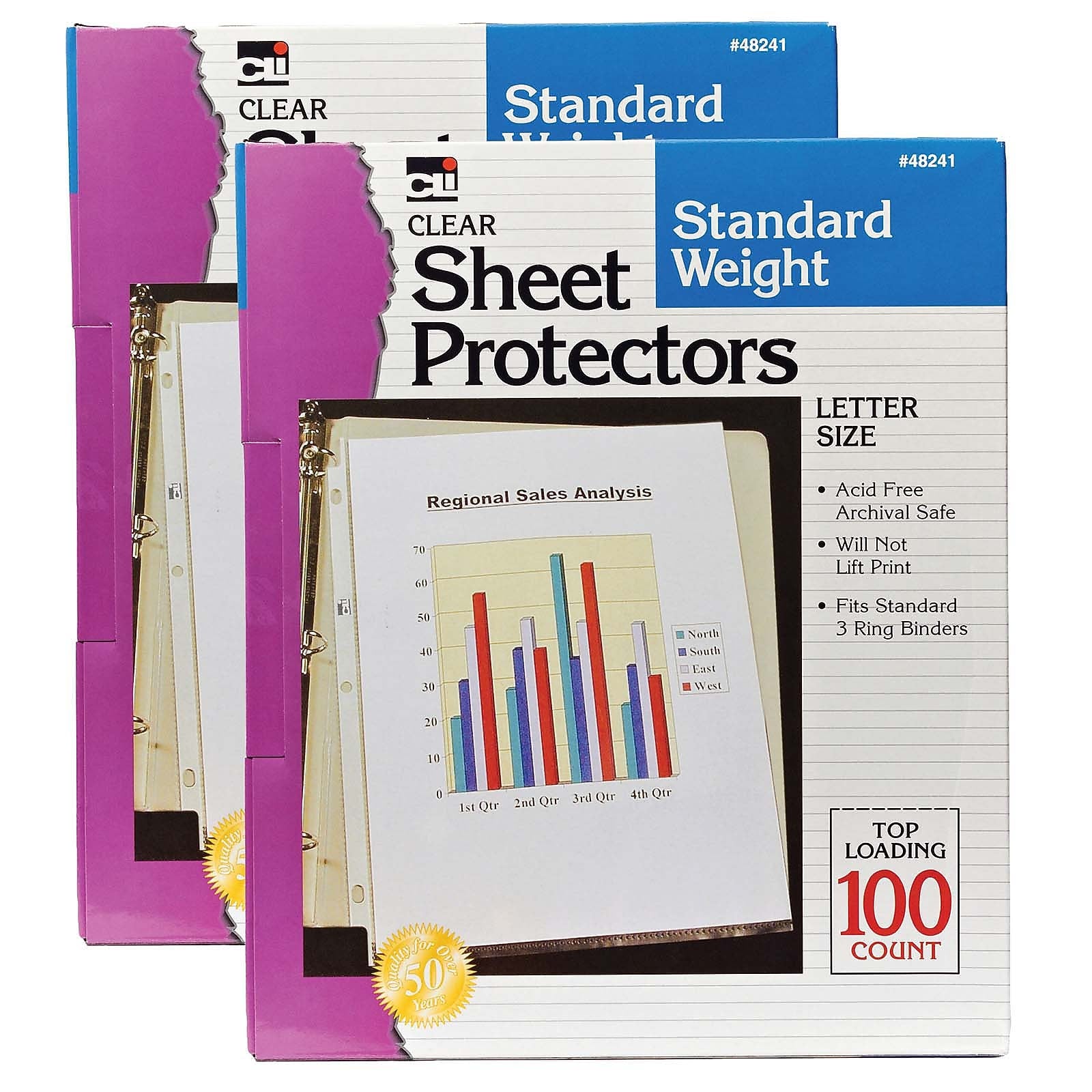 CLI Standard Sheet Protector, 8.5" x 11", Clear, 100/Box, 2 Boxes (CHL48241-2)