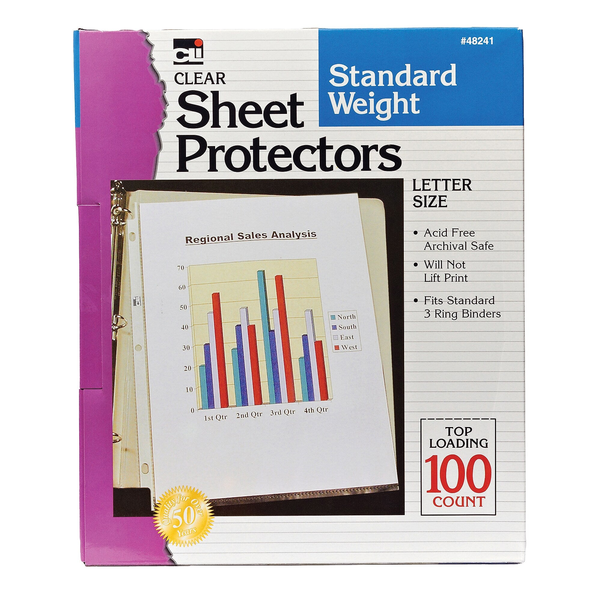 CLI Standard Sheet Protector, 8.5" x 11", Clear, 100/Box, 2 Boxes (CHL48241-2)