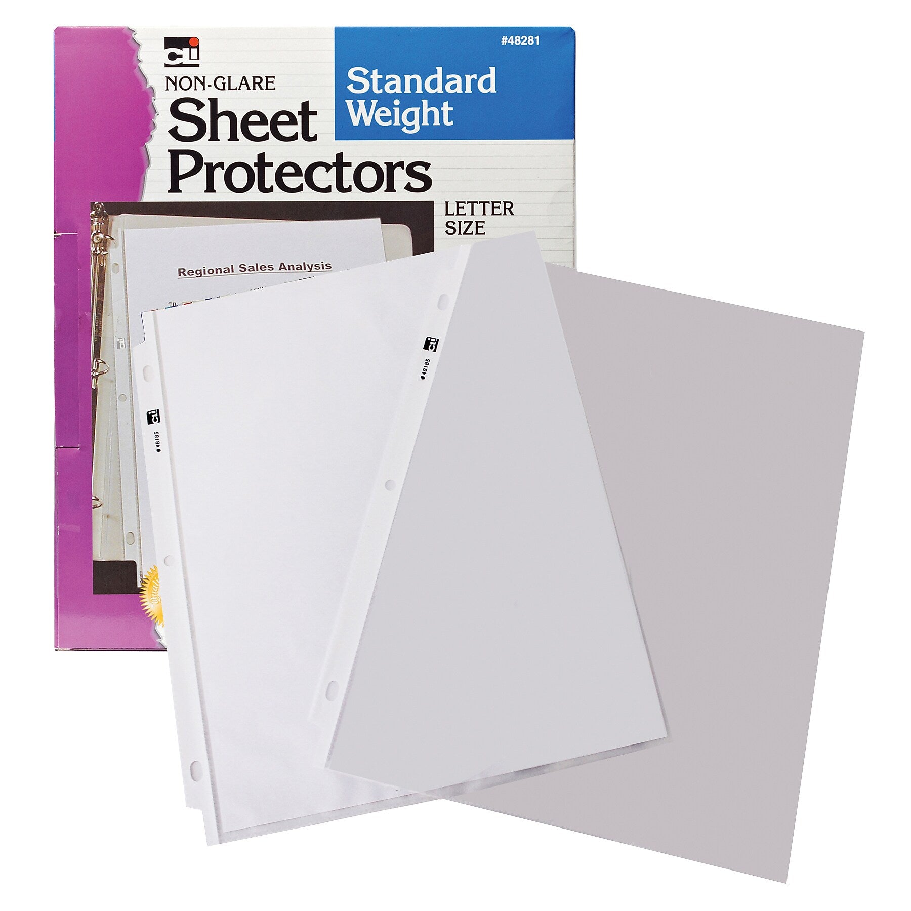 CLI Non-Glare Standard Sheet Protector, 8.5" x 11", Clear, 100/Box, 2 Boxes (CHL48281-2)