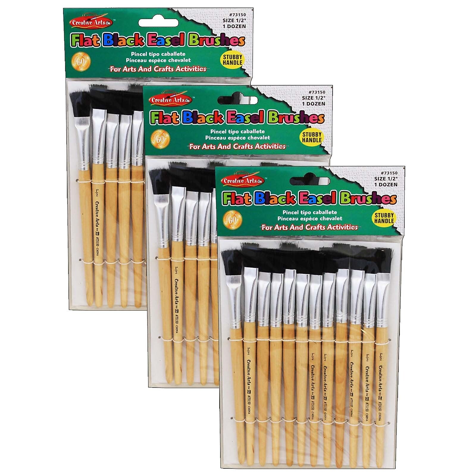 Charles Leonard Short Handle Mixed Media Natural Hog Bristle, Flat Brush, 12/Pack, 3 Packs/Bundle (CHL73150-3)