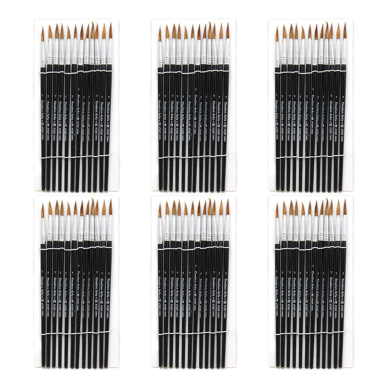 CLI Water Color Paint Brushes, #7 - 3/4" Camel Hair, Black Handle, 12 Per Set, 6 Sets (CHL73507-6)