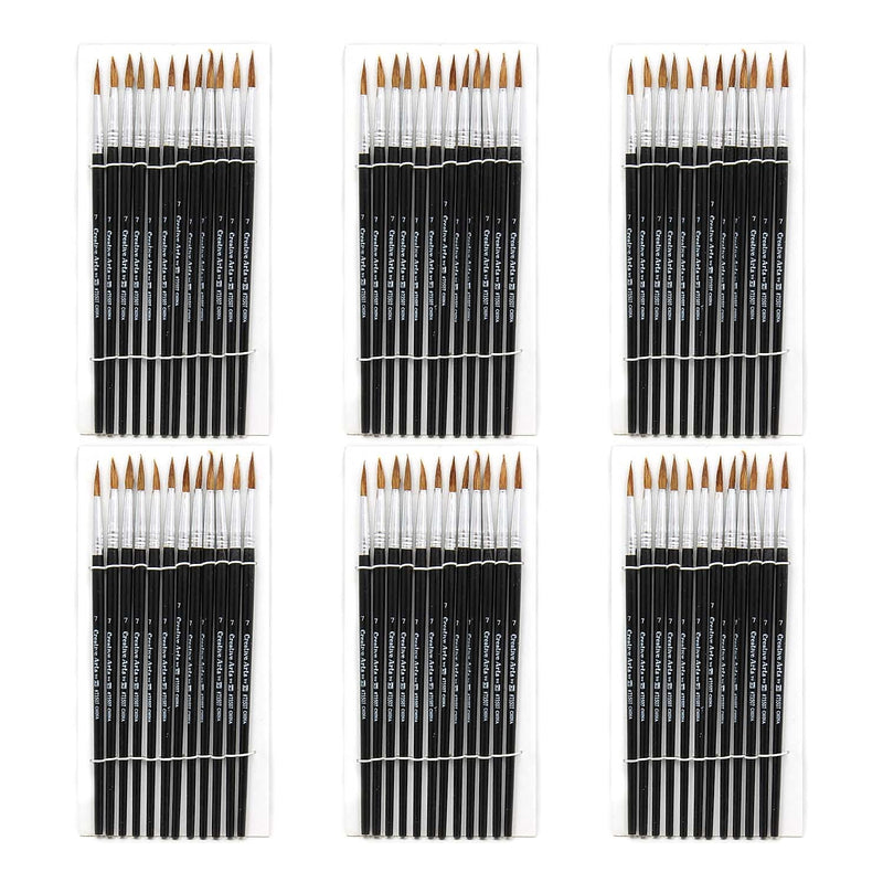 CLI Water Color Paint Brushes, #7 - 3/4" Camel Hair, Black Handle, 12 Per Set, 6 Sets (CHL73507-6)