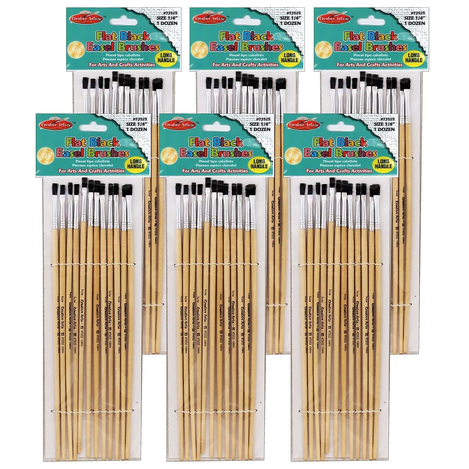 Charles Leonard Short Handle Mixed Media Natural Horsehair Bristle, Flat Brush, 12/Pack, 6 Packs/Bundle (CHL73525-6)