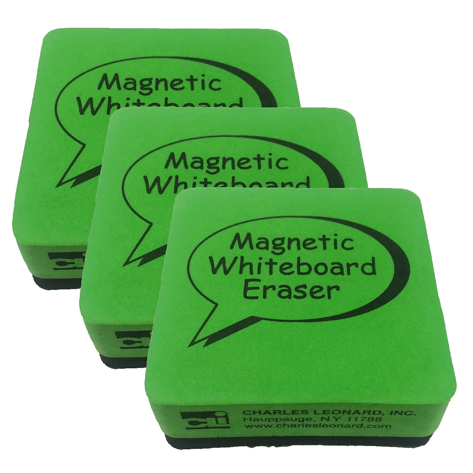 CLI Dry Erase Whiteboard Magnetic Eraser, 2"x 2", Green/Black, 12 Per Pack, 3 Packs (CHL74542-3)