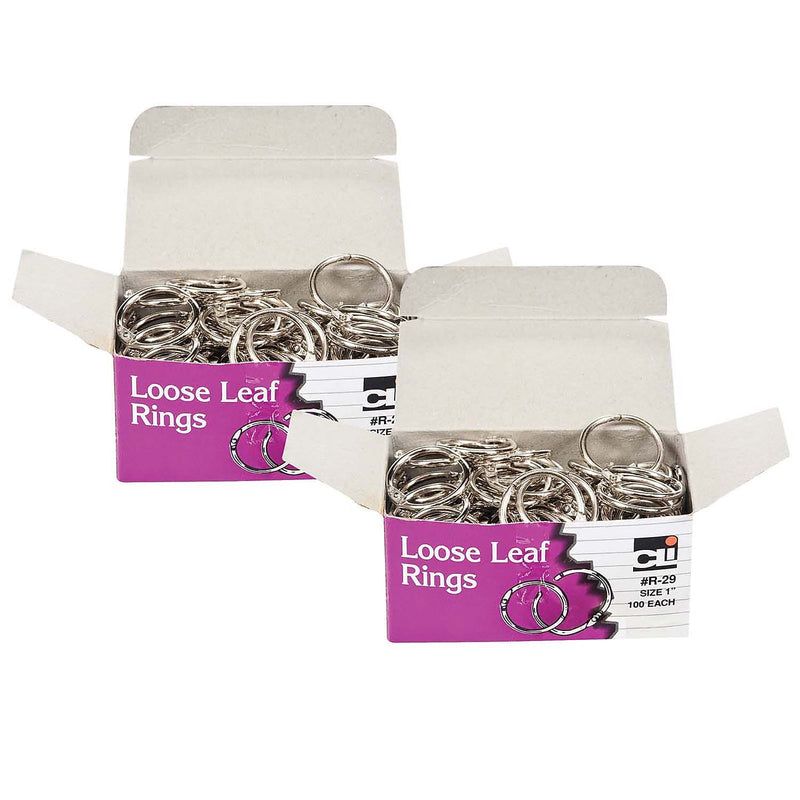 Charles Leonard Loose Leaf Book Rings, 1" Capacity, Silver, 100 Per Box, 2 Boxes (CHLR29-2)