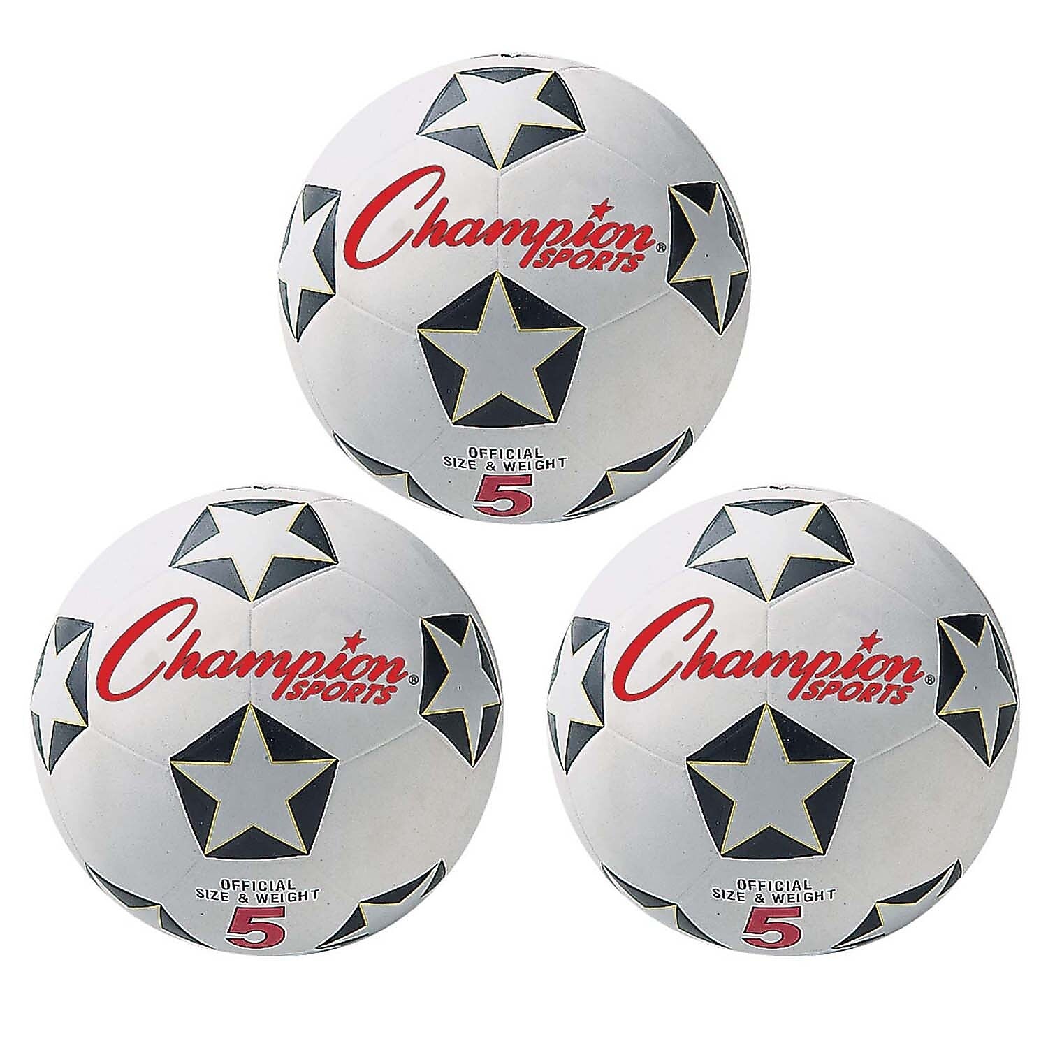 Champion Sports Rubber Soccer Ball, Size 5, White/Black, Pack of 3 (CHSSRB5-3)