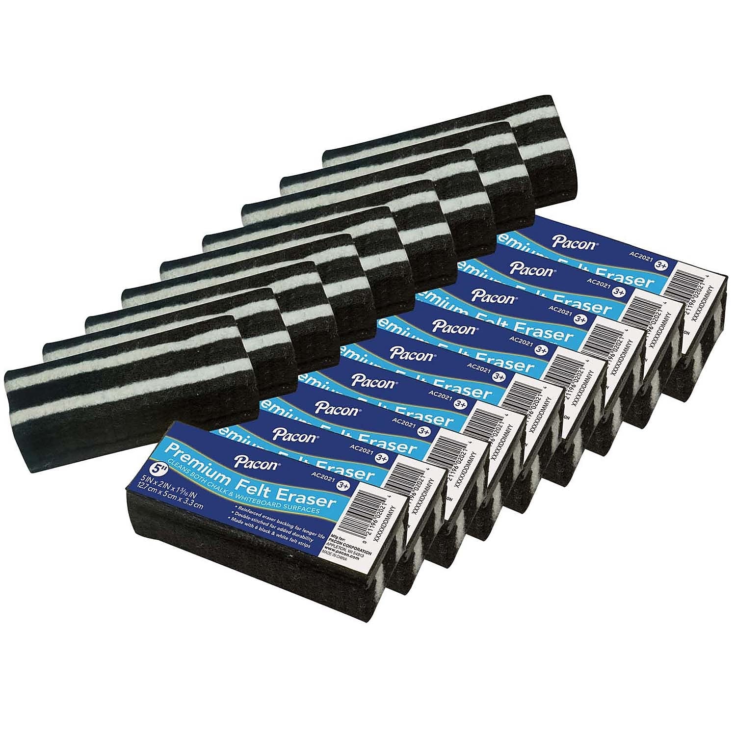 Pacon Premium Chalk & Whiteboard Eraser, 5", Black and White, Pack of 12 (CK-2021-12)