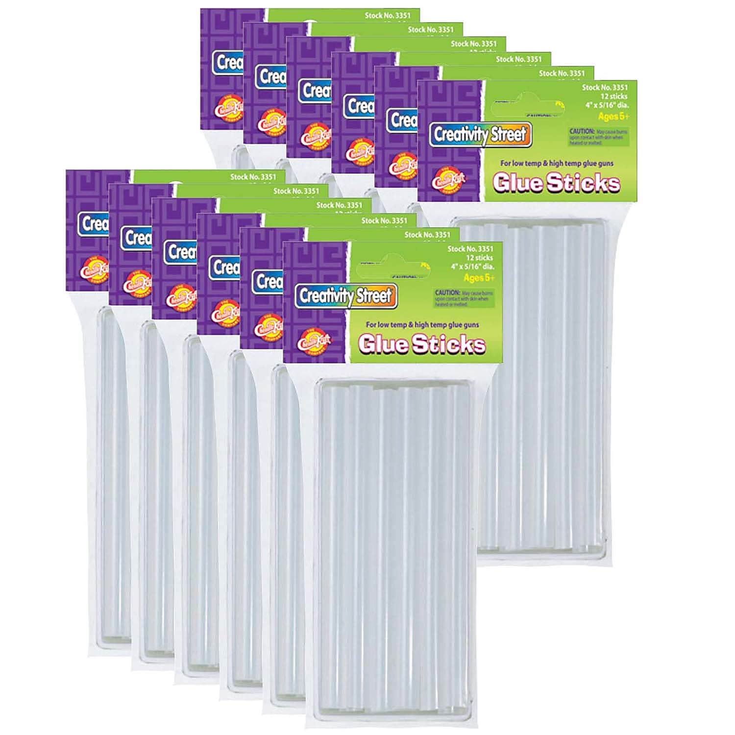 Creativity Street Dual-Temp Standard Hot Glue Sticks, Clear, 12/Pack, 12 Packs/Bundle (CK-3351-12)