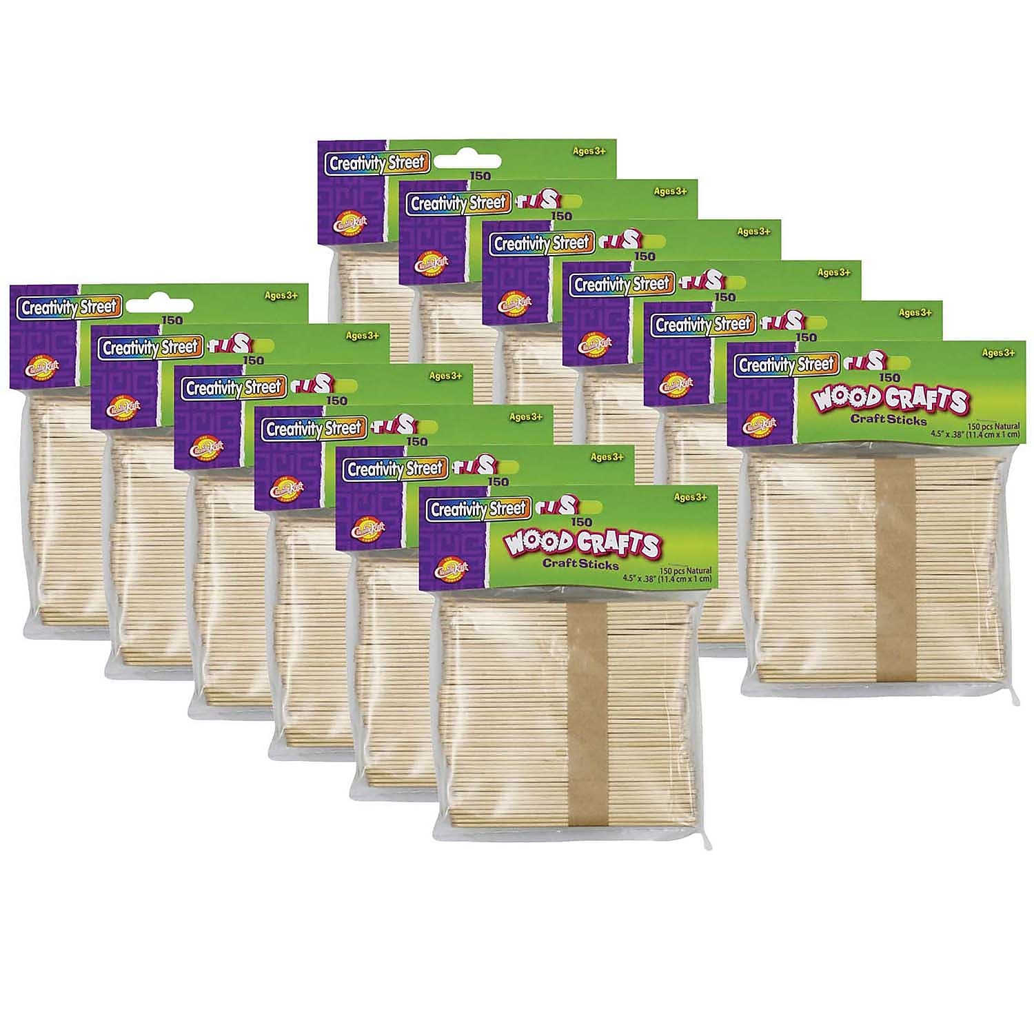 Creativity Street Regular Craft Sticks, Natural, 4.5" x 3/8", 150/Pack, 12 Packs (CK-367501-12)