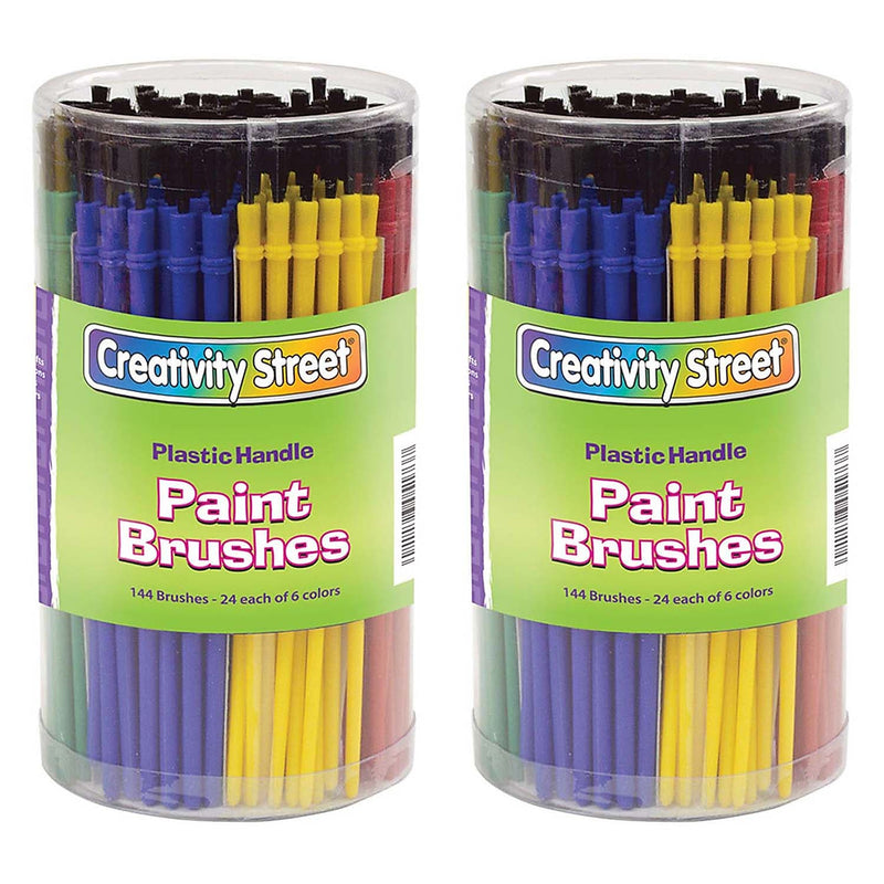 Creativity Street Plastic Handle Brush Classroom Pack, Economy Brushes, 7" Long, 144 Brushes Per Pack, 2 Packs (CK-5173-2)