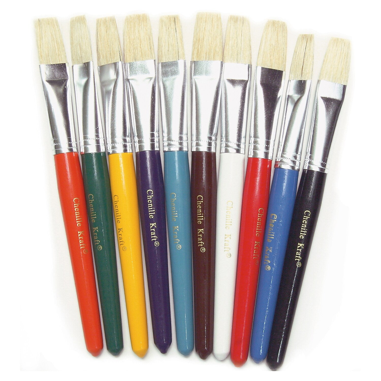 Creativity Street Mixed Short Handle Media Natural Hog Bristle, Beginner Flat Paint Brushes, 10/Pack, 3 Packs/Bundle