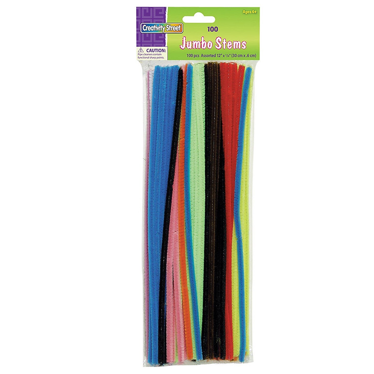Creativity Street Jumbo Stems, Assorted, 12" x 6 mm, 100 Pieces/Pack, 12 Packs (CK-711001-12)