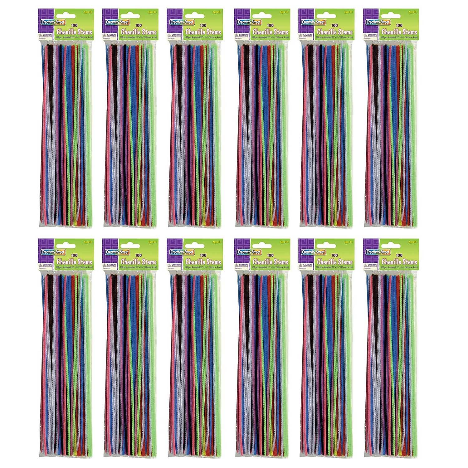 Creativity Street Regular Stems, Assorted Colors, 100 Pieces/Pack, 12 Packs/Bundle (CK-711201-12)