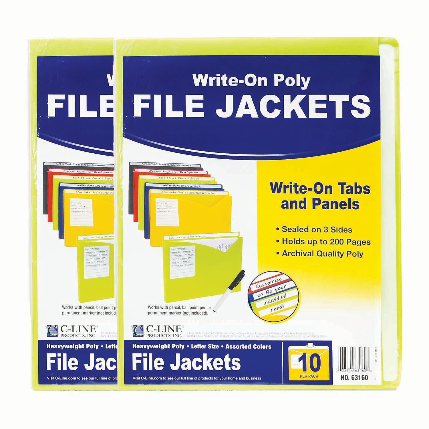 C-Line Plastic File Jacket, 1" Expansion, Letter Size, Assorted, 20/Bundle (CLI63160-2)