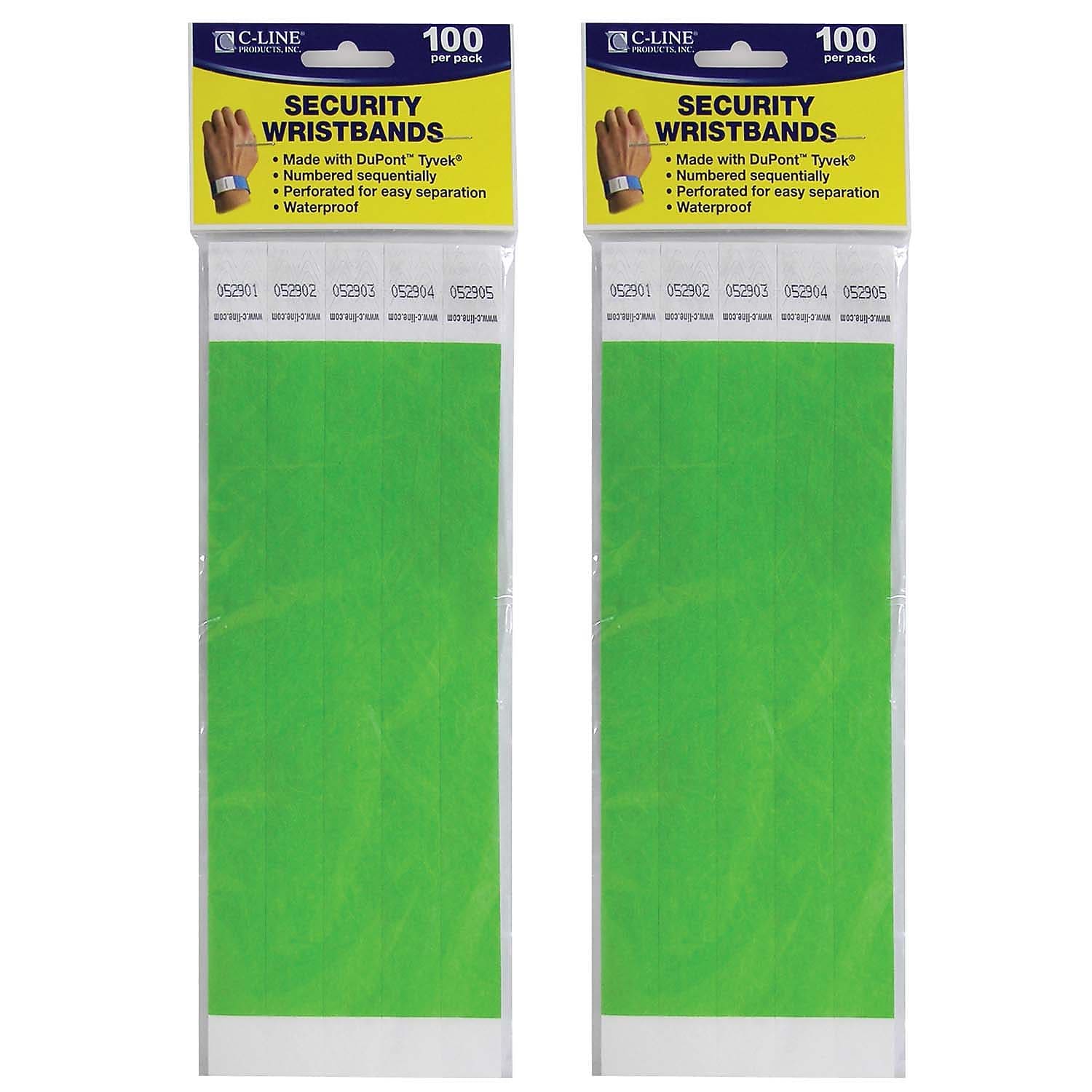 C-Line DuPont Tyvek Security Wristbands, Green, 100 Per Pack, 2/Pack (CLI89103-2)