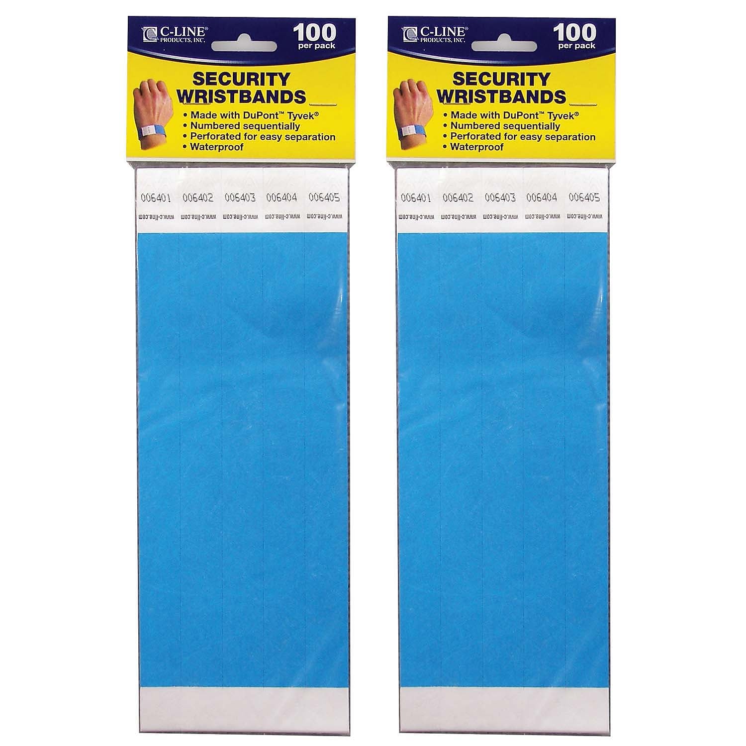 C-Line DuPont Tyvek Security Wristbands, Blue, 100 Per Pack, 2/Pack (CLI89105-2)