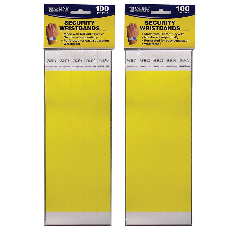 C-Line DuPont Tyvek Security Wristbands, Yellow, 100 Per Pack, 2/Pack (CLI89106-2)
