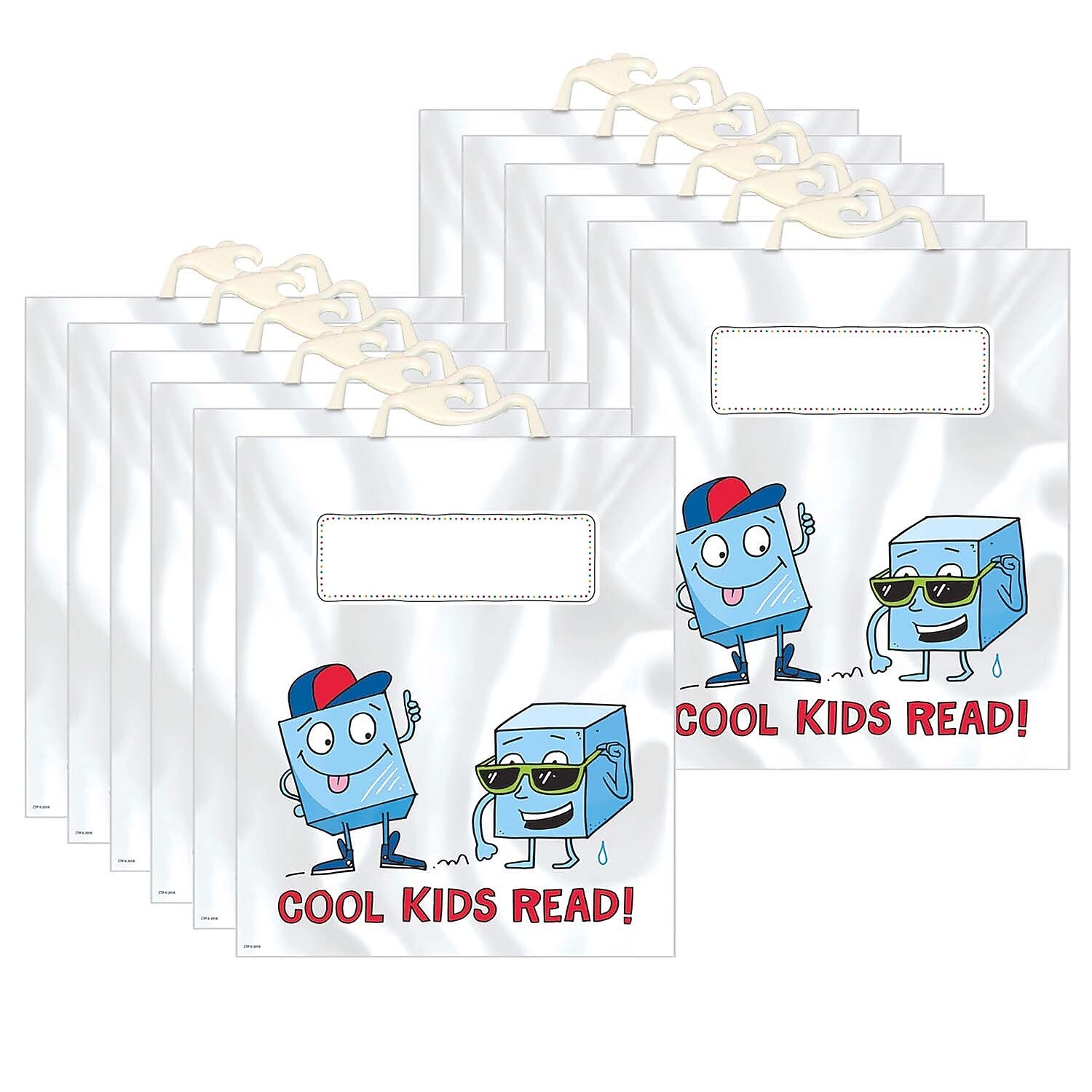Creative Teaching Press® Plastic Cool Kids Read Book Buddy Bag, 10.5" x 12.5", Multicolored, 6 Per Packs, 2 Packs (CTP8539-2)