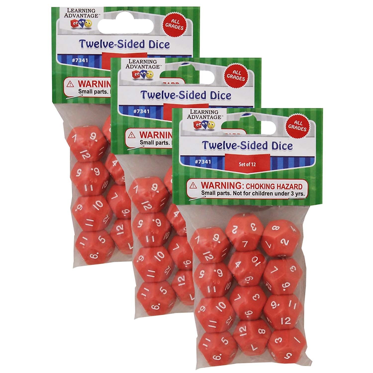 Learning Advantage 12-Sided Polyhedra Dice, 12 Per Pack, 3 Packs (CTU7341-3)