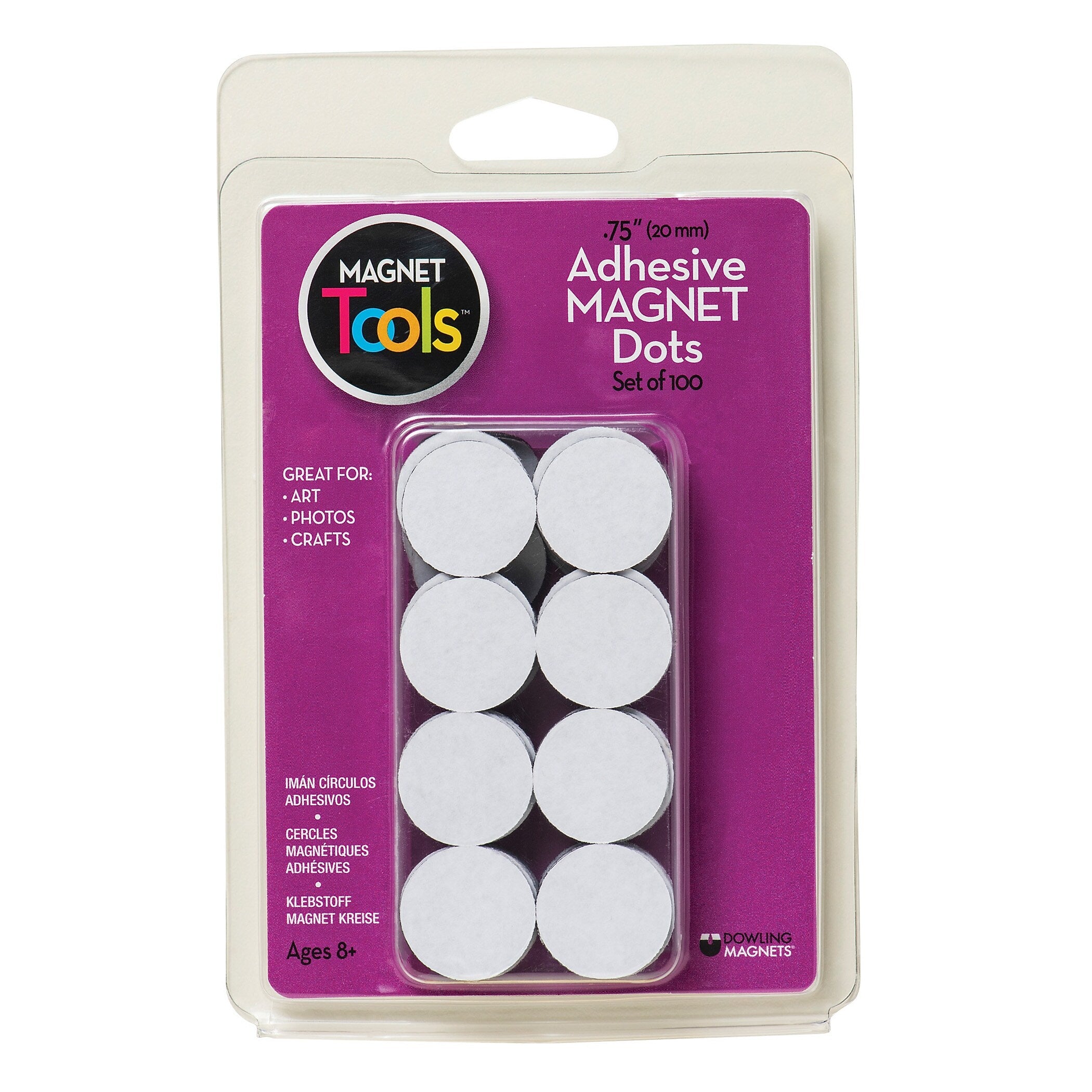Dowling Magnets Adhesive Magnet Dots, 3/4", Black, 100 Per Pack, 6 Packs (DO-735007-6)