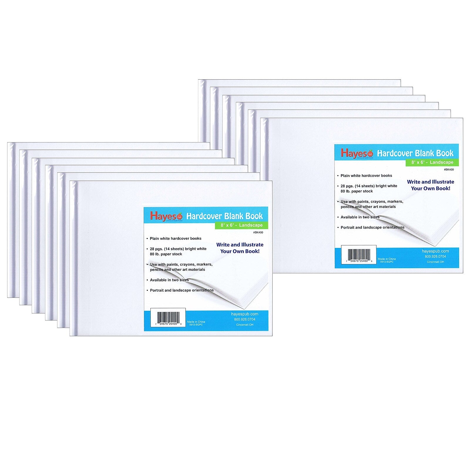 Hayes Publishing 8" x 6" All-Purpose Hardcover Blank Book, 28 Sheets/Book, 12/Bundle (H-BK400-12)