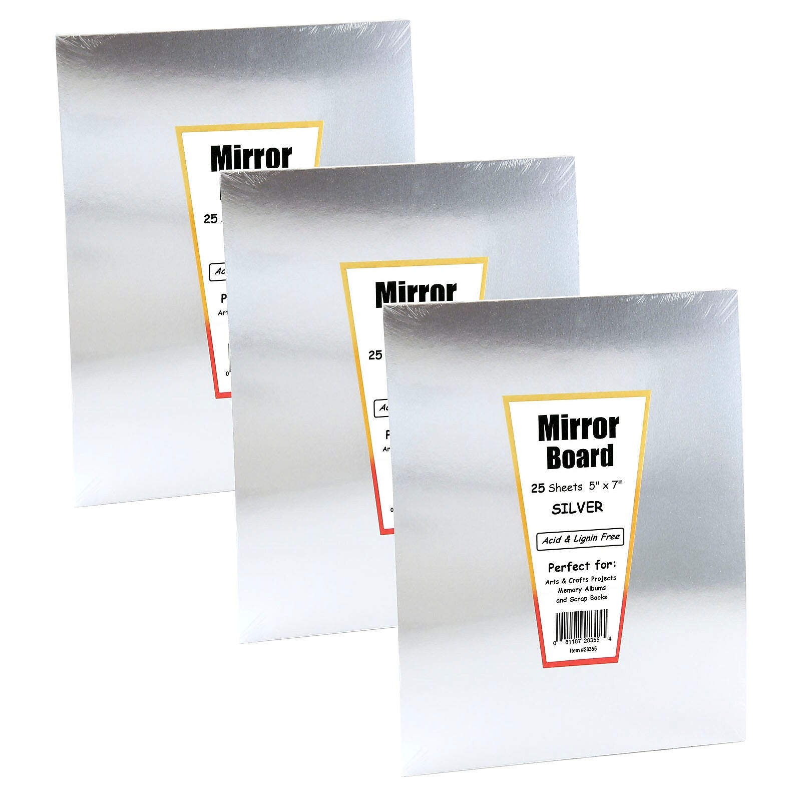 Hygloss Silver Foil Mirror Board, 5" x 7", 25 Sheets Per Pack, 3 Packs (HYG28355-3)
