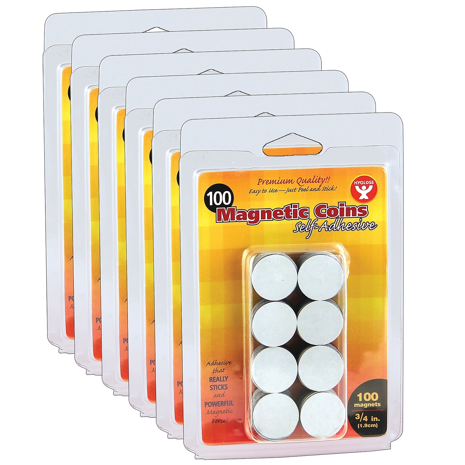 Hygloss Self-Adhesive Magnetic Coins, 3/4", Black, 100 Per Pack, 6 Packs (HYG61400-6)