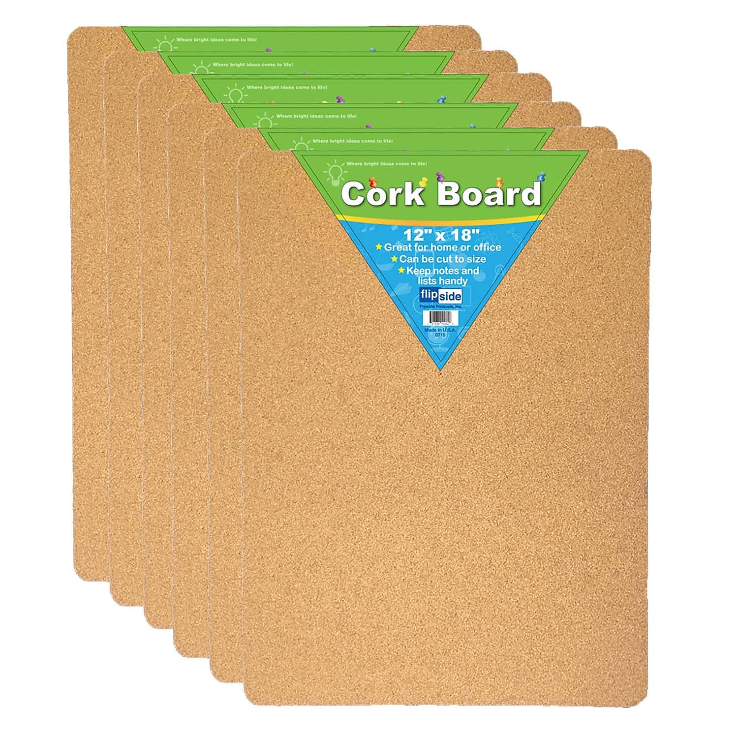 Flipside Products Cork Bulletin Board, 12" x 18", Pack of 6 (FLP10082-6)
