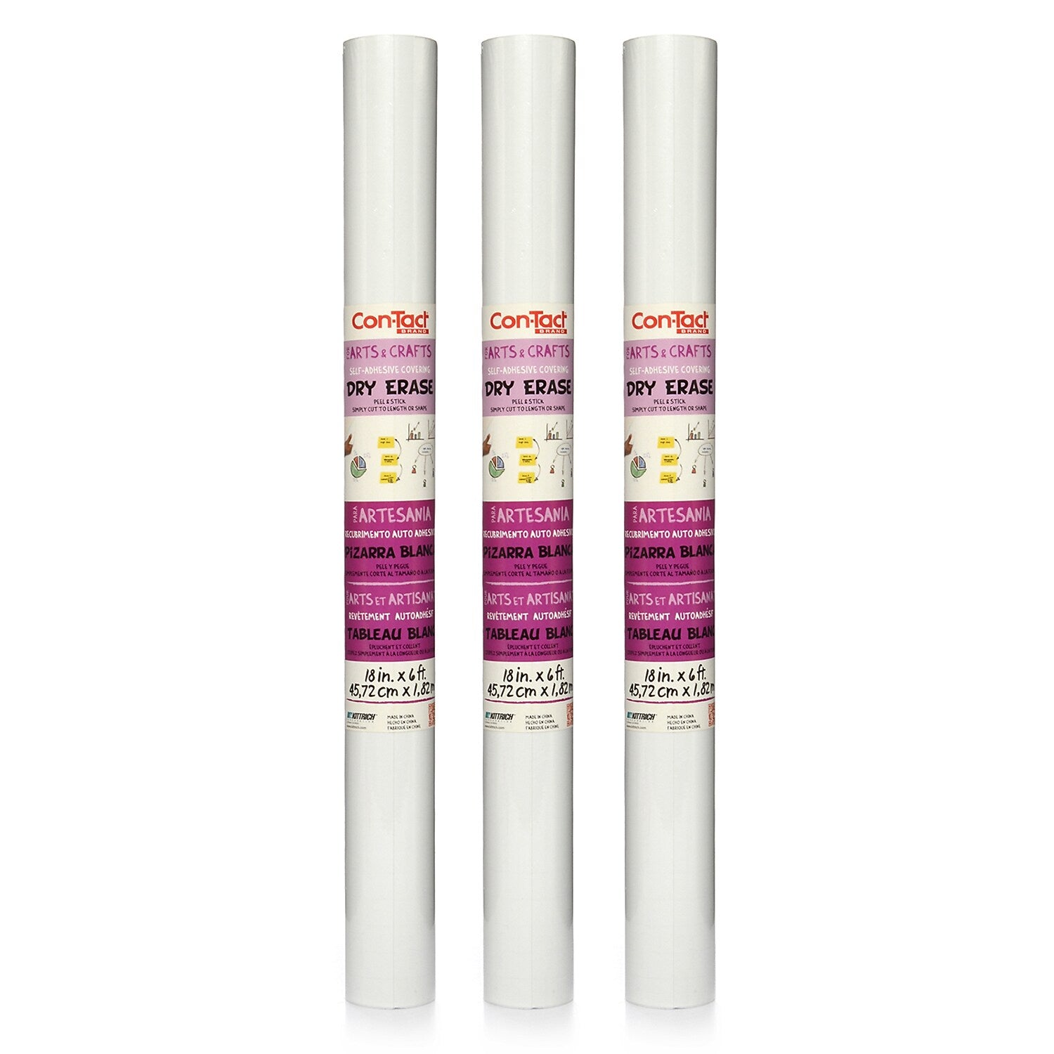 Con-Tact® Dry Erase Adhesive Roll, 18" x 6', White, 3 Rolls (KIT06FC904206-3)