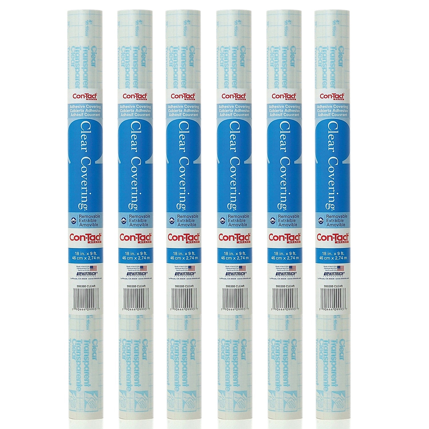 Con-Tact Self-Adhesive Covering, 18" x 9', Clear, 6 Rolls/Bundle (KIT09FC9993-6)