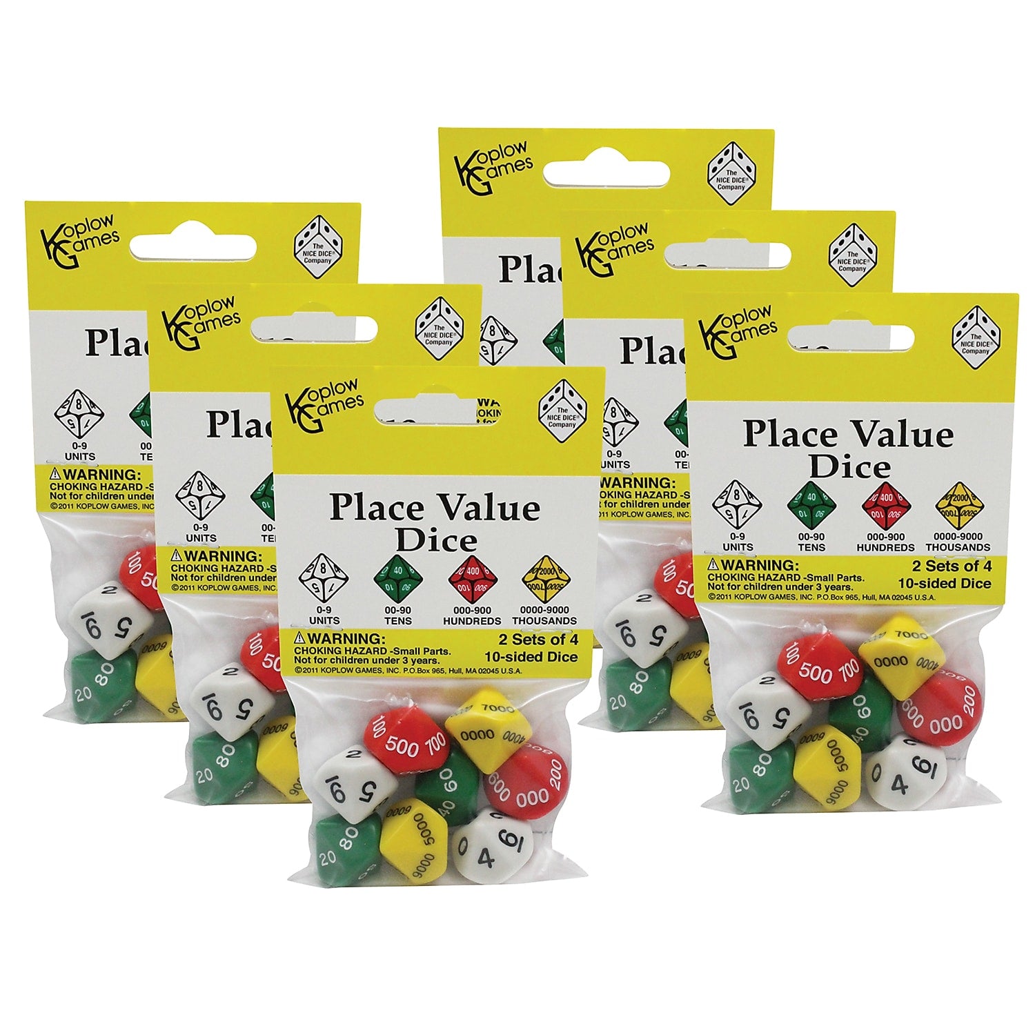 Koplow Games Place Value Dice, 2 Sets of 4 10-Sided Dice Per Pack, 6 Packs (KOP11871-6)