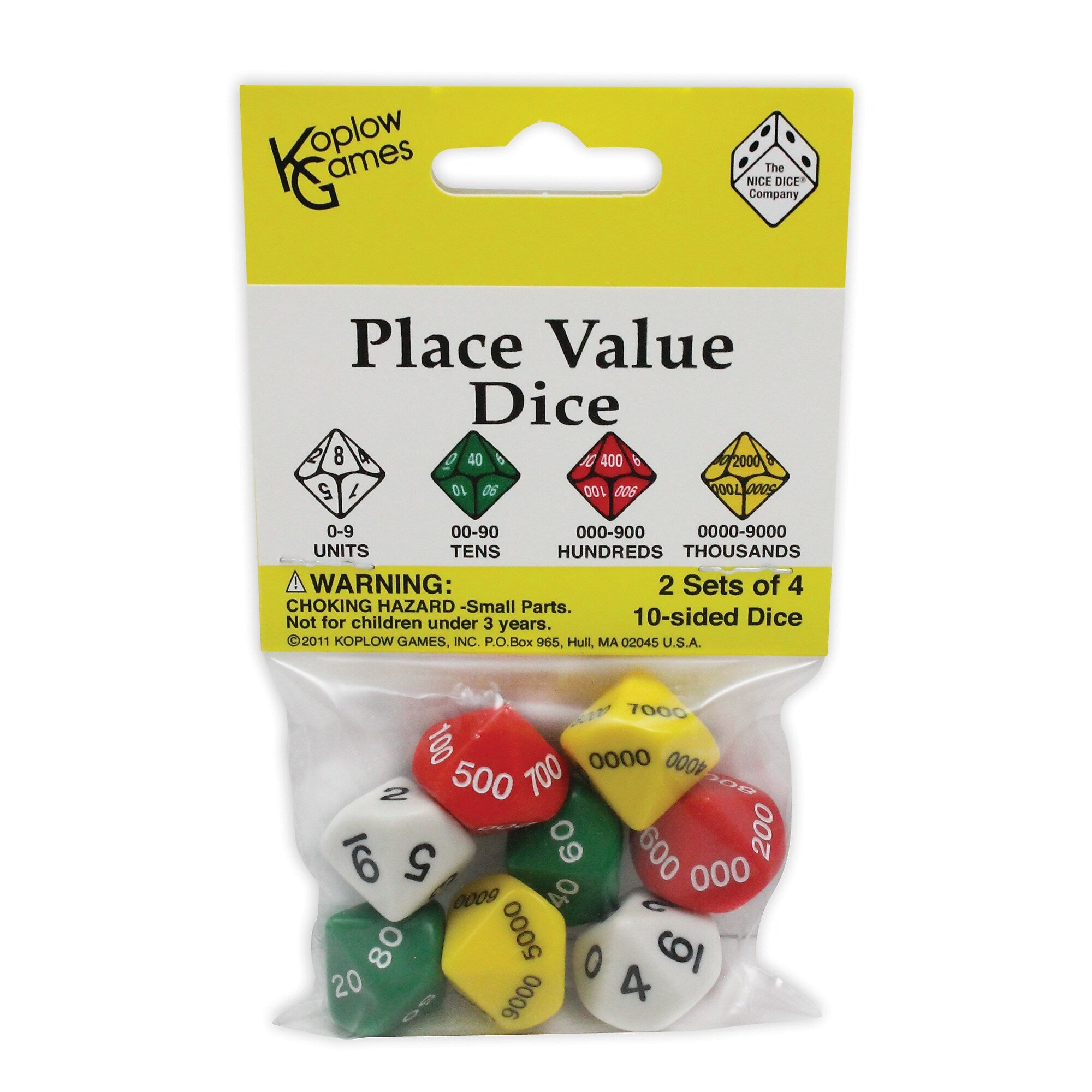 Koplow Games Place Value Dice, 2 Sets of 4 10-Sided Dice Per Pack, 6 Packs (KOP11871-6)
