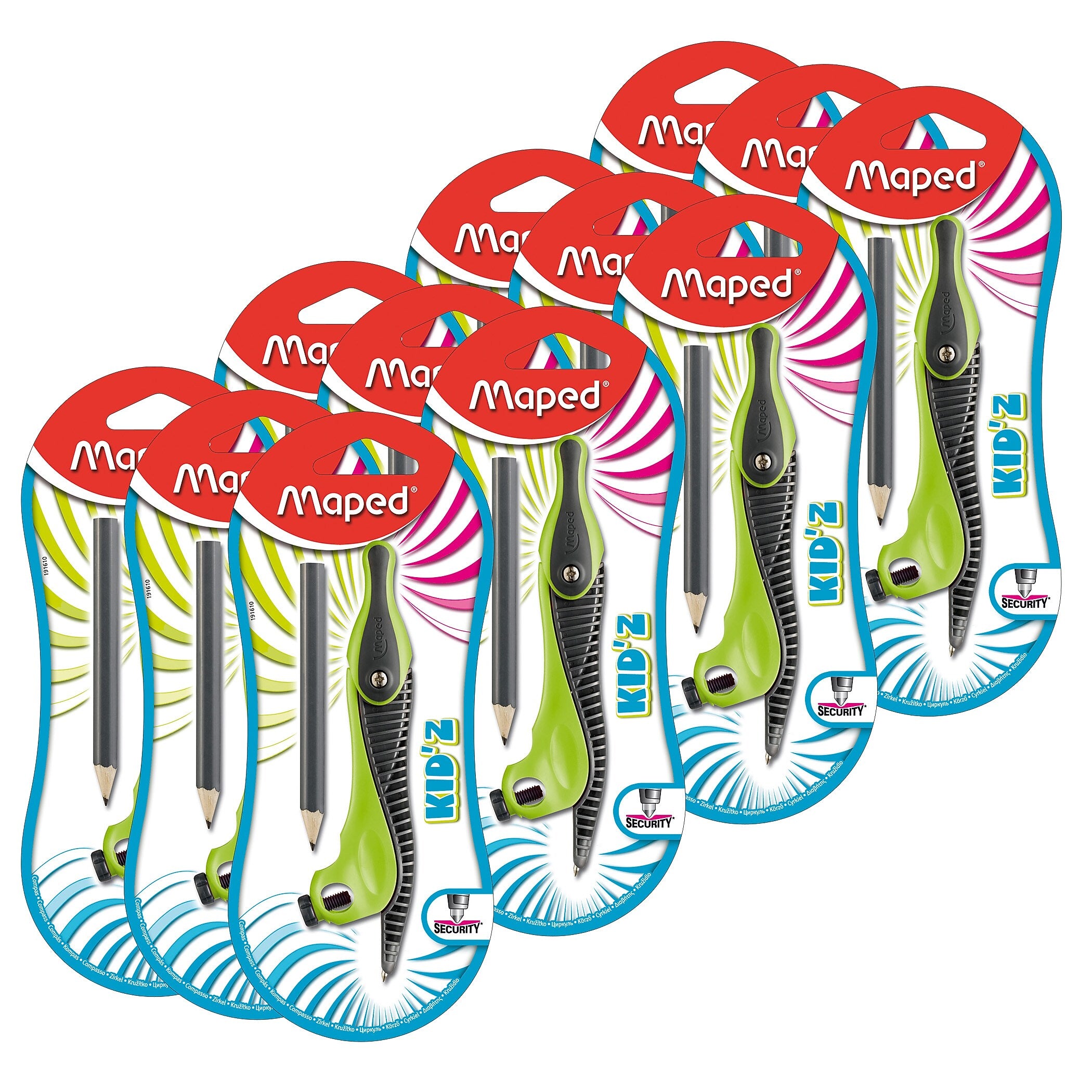 Maped® Kid'z Compass with Safety Tip and Pencil, Blue, Pink, or Green (no color choice), Set of 12 (MAP191610-12)