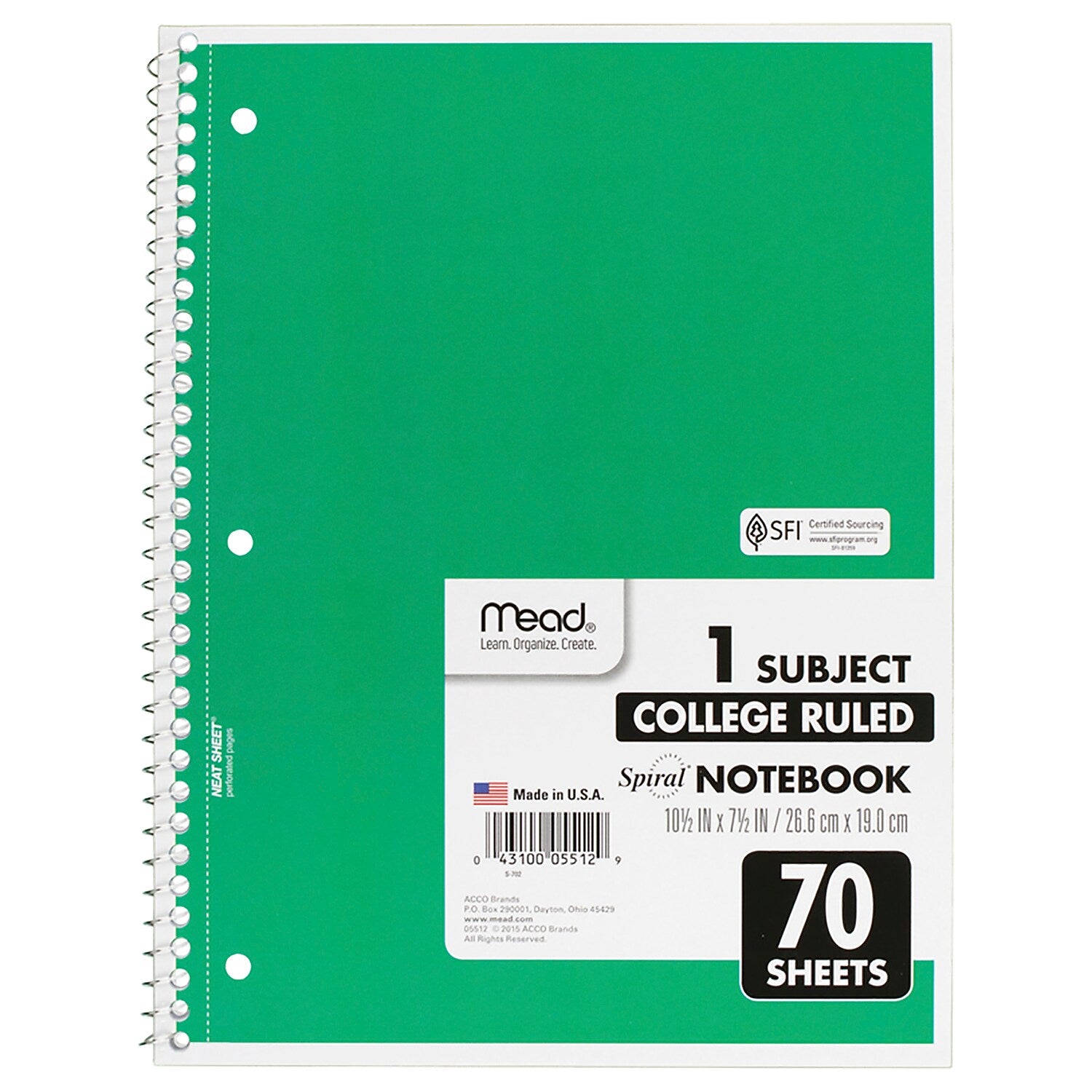 Mead 1-Subject Notebooks, 8" x 10.5", College Ruled, 70 Sheets, Assorted Colors, 6/Bundle (MEA05512-6)